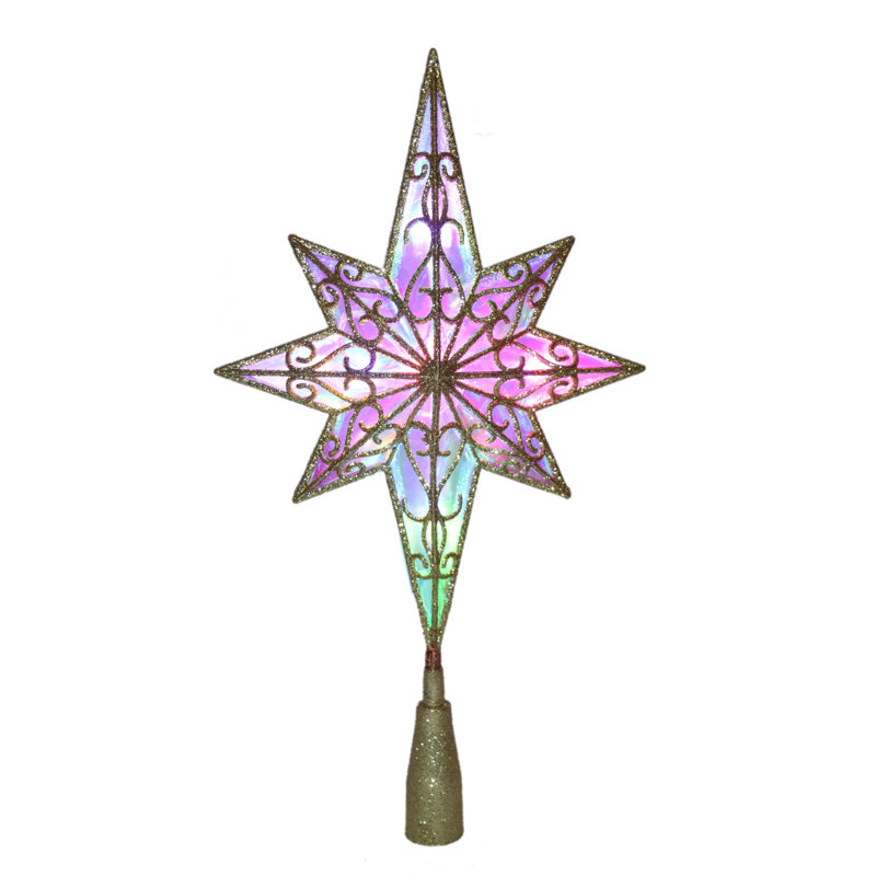 LED Glitter Star Of Bethlehem Christmas Tree Topper - 14.5" - Gold - Multi Lights