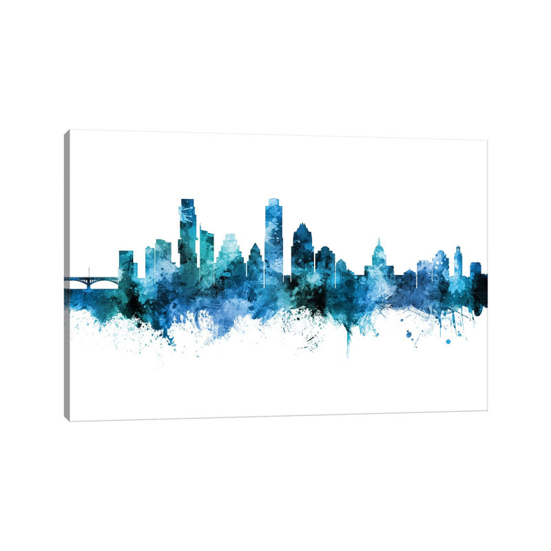 Austin Texas Skyline Blue Teal by Michael Tompsett - Wrapped Canvas Gallery-Wrapped Canvas Giclée, 20.32 cm H x 30.48 cm W