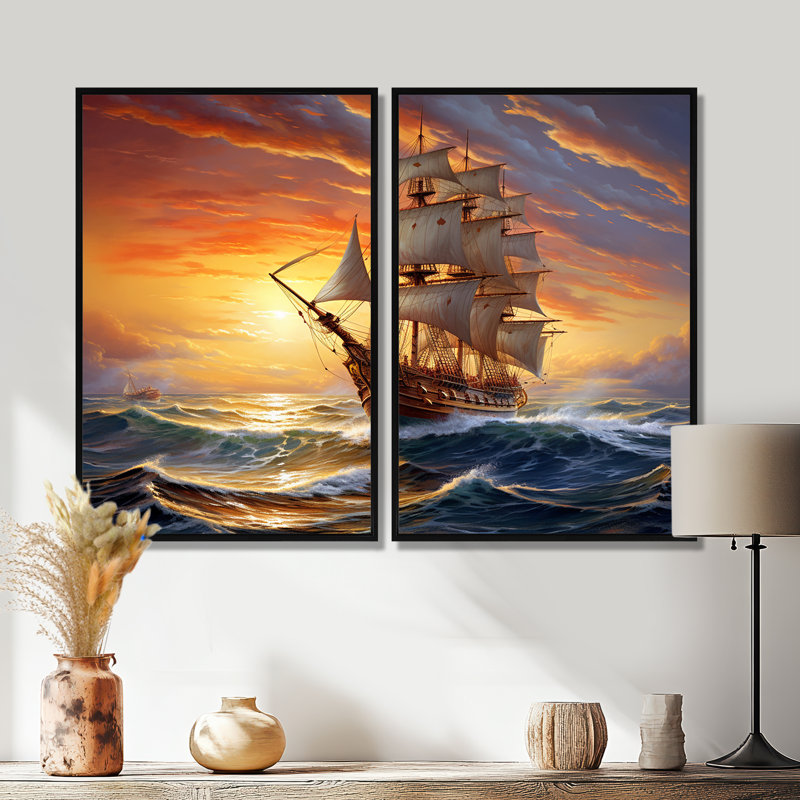 Boat Majestic Mariners I - Grand bateau, art mural, H 36 po x l 48 po, Impression encadrée flottante, Noir