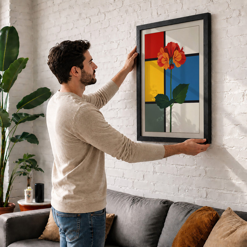 Flower in Geometry Geometric - Framed Print, A1 - 84.1 x 59.4 cm, Oak