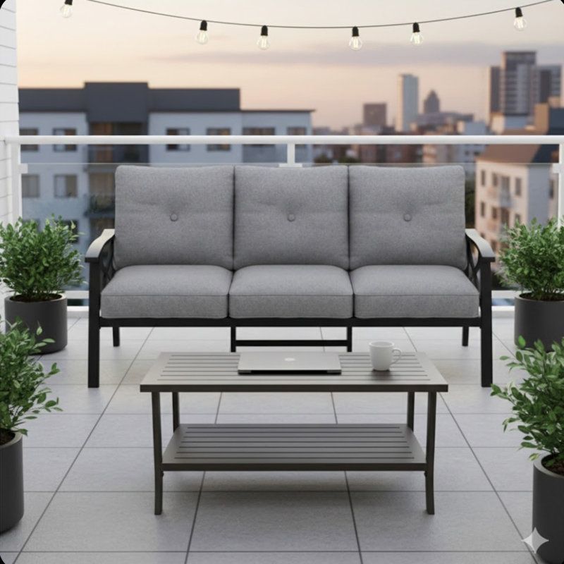 2 Piece Outdoor Patio Set, Gray, Black