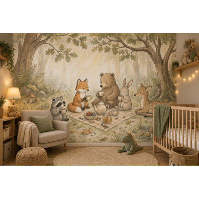 Misty Forest Wallpaper Woodland Watercolor Wall Mural