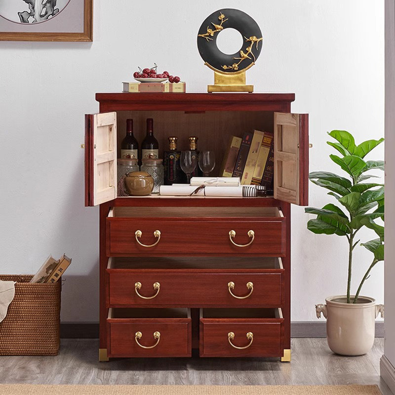 Solid  Camphor Wood Entryway Cabinet, Dark Brown