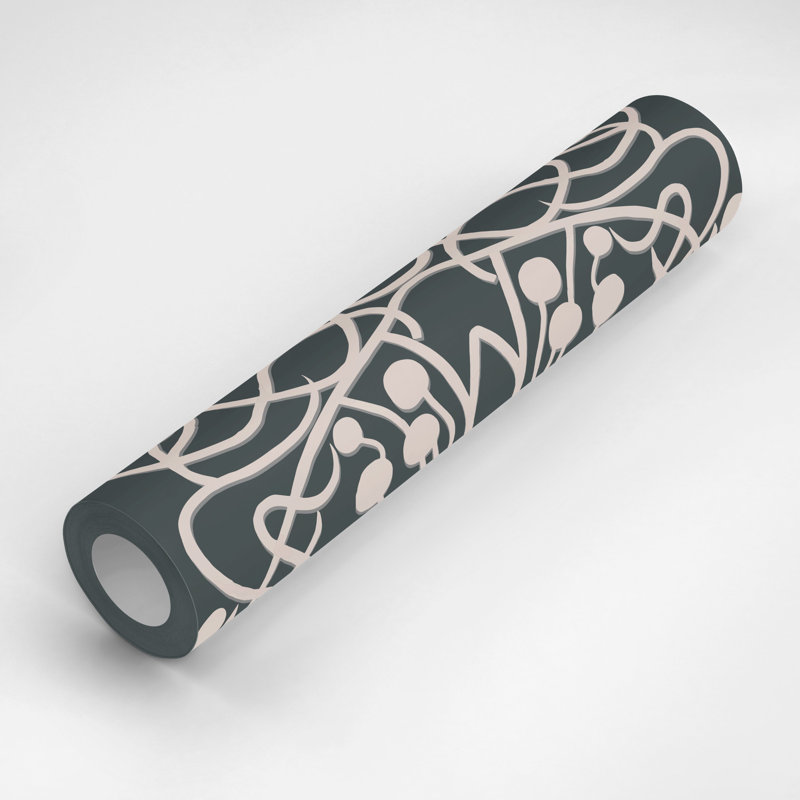 Vineyard 10' L x 25" W Wallpaper Tile, Black, PVC, Self-adhesive