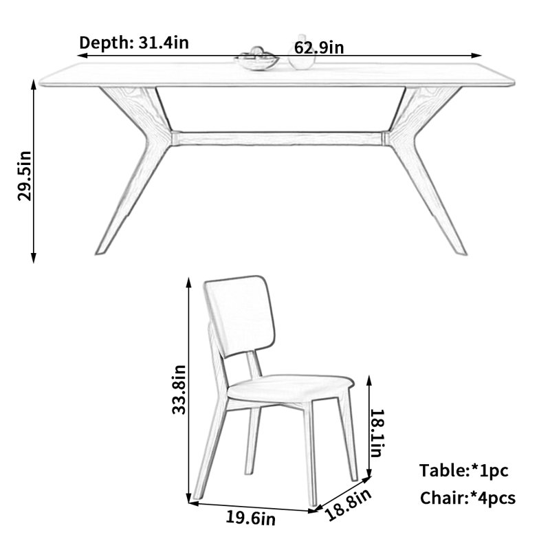 Ensemble de chaises de salle à manger Modern, H 29,5 po x L 62,9 po x l 31,4 po