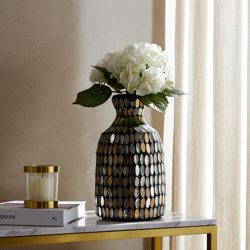 Vase décoratif en verre Glam, H 7 po x l 4 po x P 4 po, Mosaïque bronze / cuivre