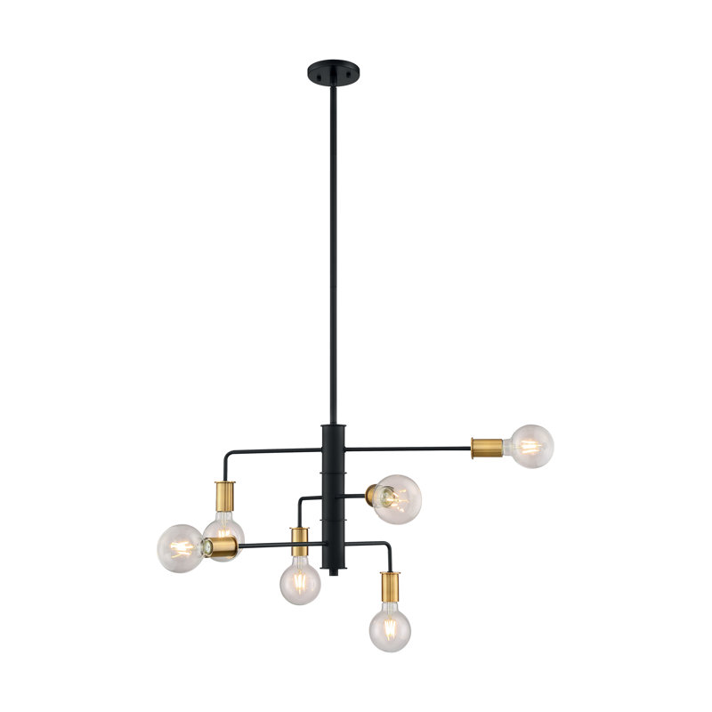 Avriana 6 - Light Dimmable Sputnik Modern Linear Chandelier, Black / Brushed Brass