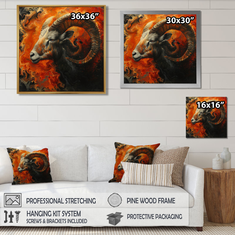 Orange brun, astrologie Aries Fiery Fusion - salon d'art mural astronomie Aries, Toile tendue, H 36 po x l 36 po