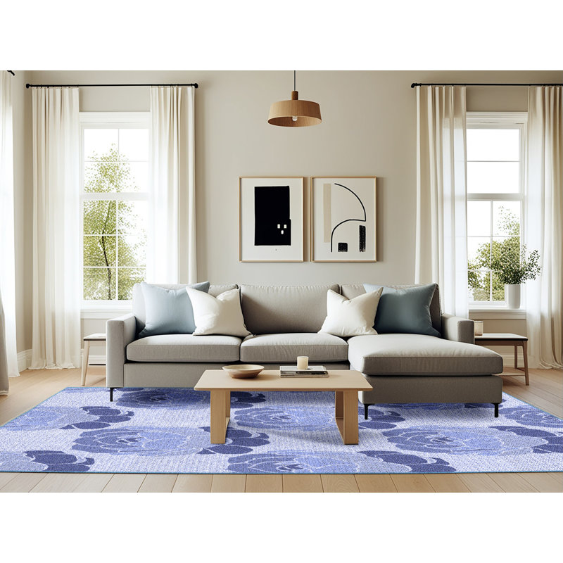 Tapis 100% à motifs lavables à la machine 2989 Pat663 BLU, Rectangle 6 pi x 9 pi