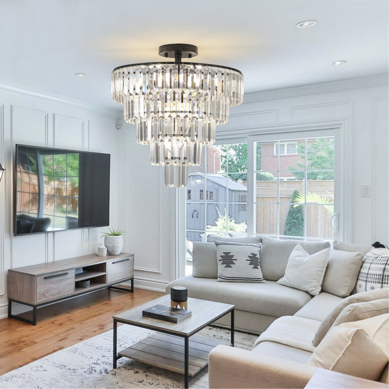 20" Black Crystal Chandelier Ceiling Light