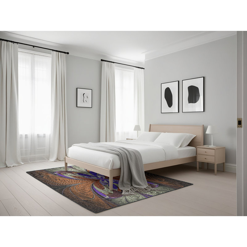 Tapis brun/mauve/beige tissé à la machine, Rectangle 5 pi x 7 pi
