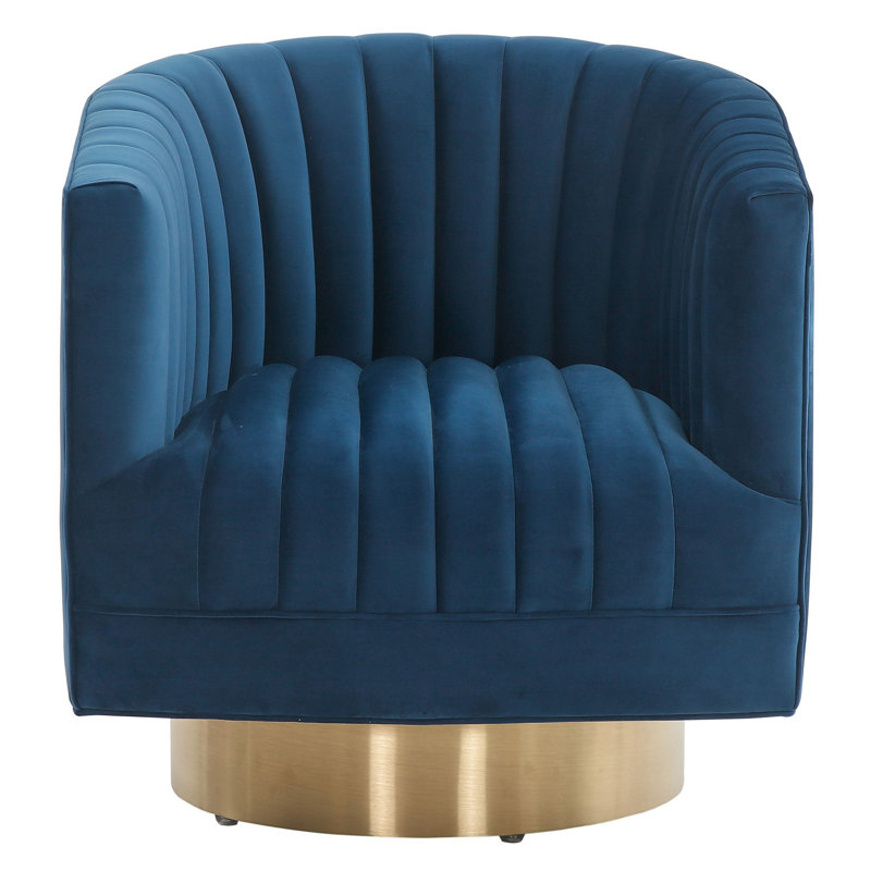 Tetrault Velvet Swivel Barrel Chair, Navy