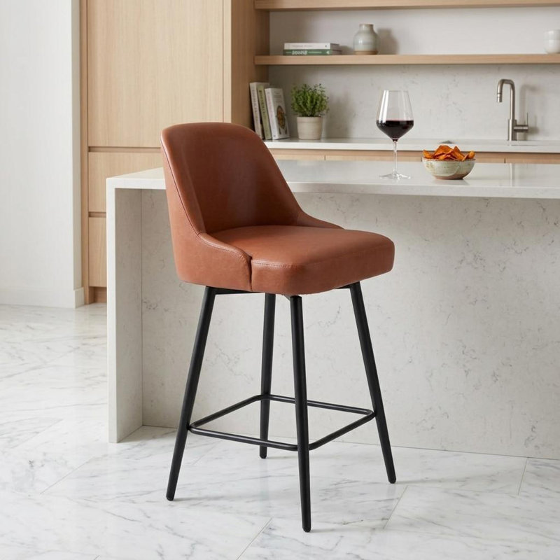 Chaise de bar pivotante 26 po en similicuir brun et noir