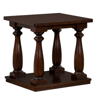 Willy 23.63 In. Brown Cherry Square Wood Veneer End Table With Open Shelf And Turned Legs