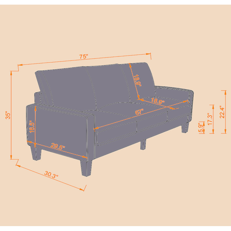 Maralyn Upholstered 75.02'' Sofa, Dark Gray 100% Polyester