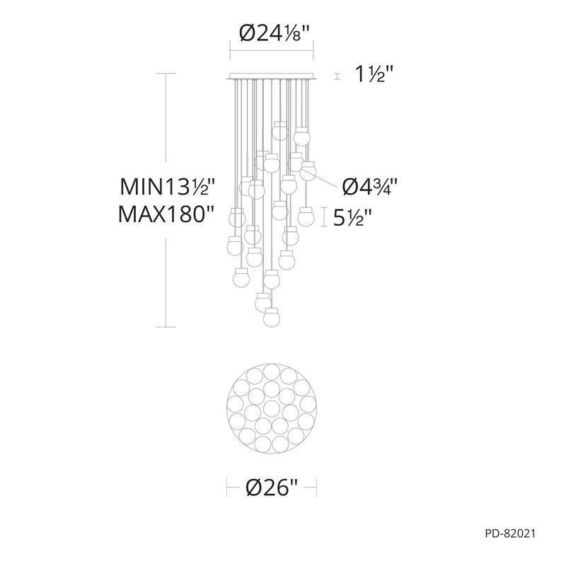 Luminaire suspendu double à DEL à double bulles, H 5,5 po x l 26 po x P 26 po, Noir, 21