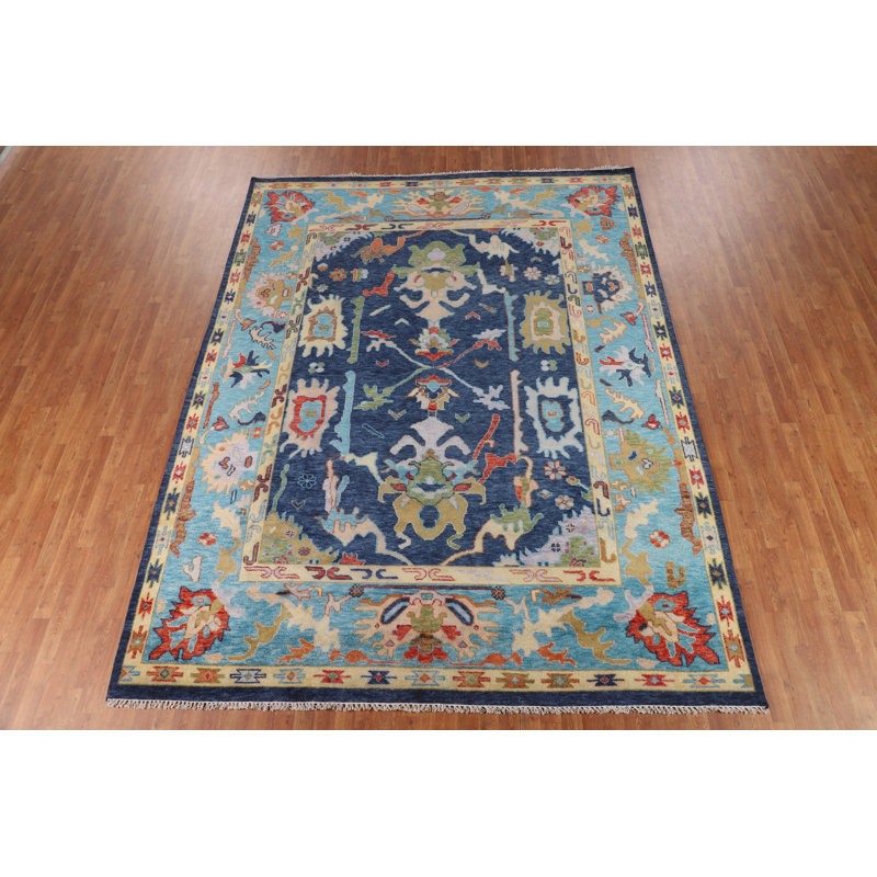 Tapis bleu fait à la main Oushak 9 x 12