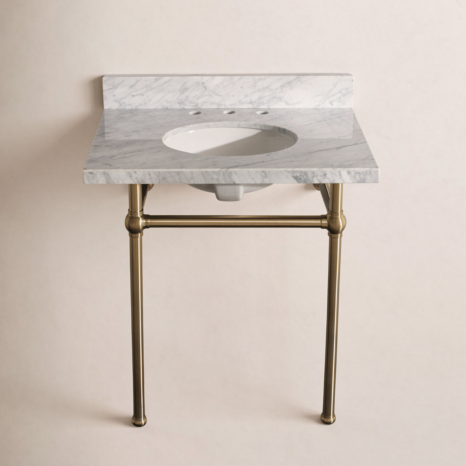Templeton 30" Vanity Top Console Sink, Carrara Marble/Satin Brass