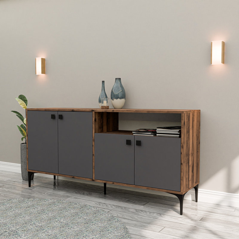 Mezza 77.6cm Console Table, Walnut/Anthracite