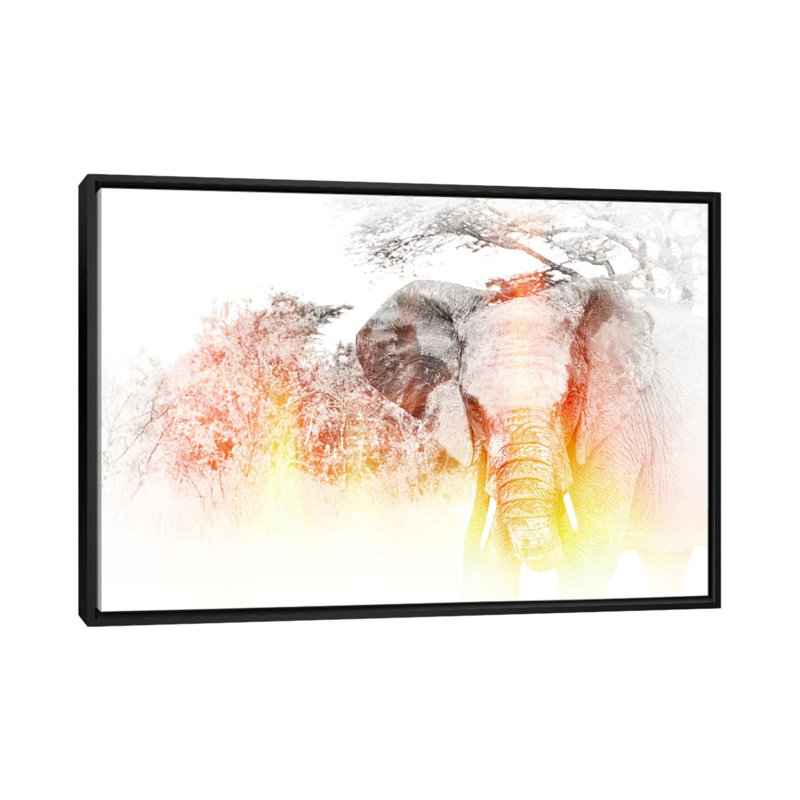 «Golden Elephant», reproduction sur toile, H 18 po x l 26 po x P 1,5 po, Toile avec cadre noir, Pas de tapis