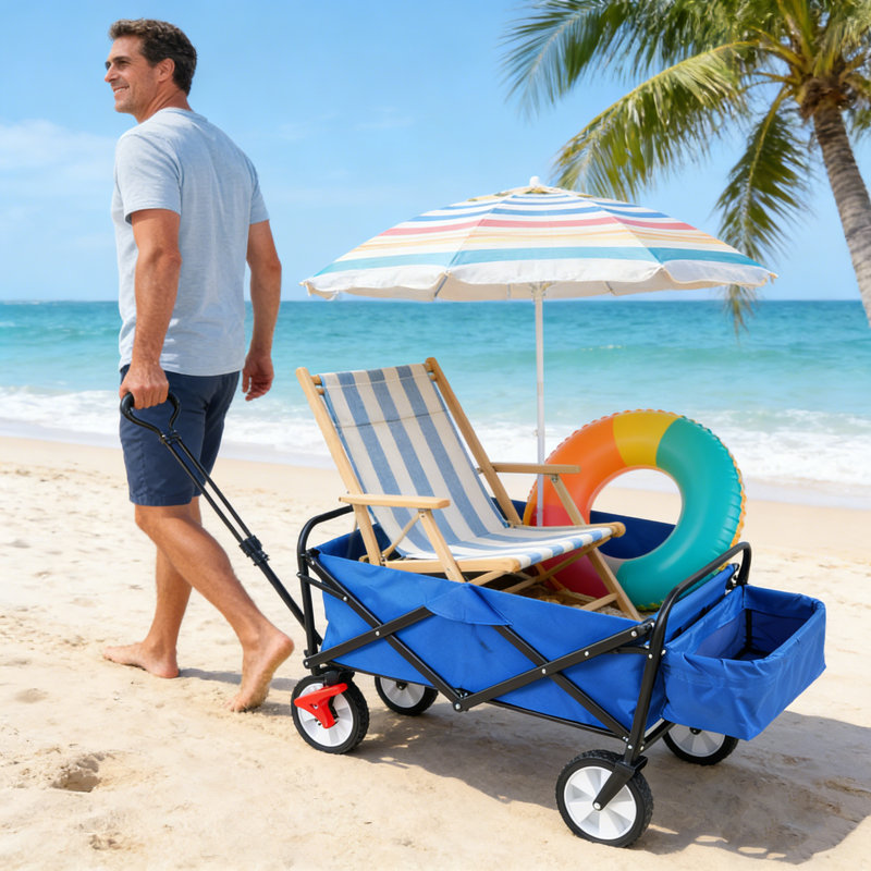 Collapsible Outdoor Utility Wagon With Drink Holders And Adjustable Handle
