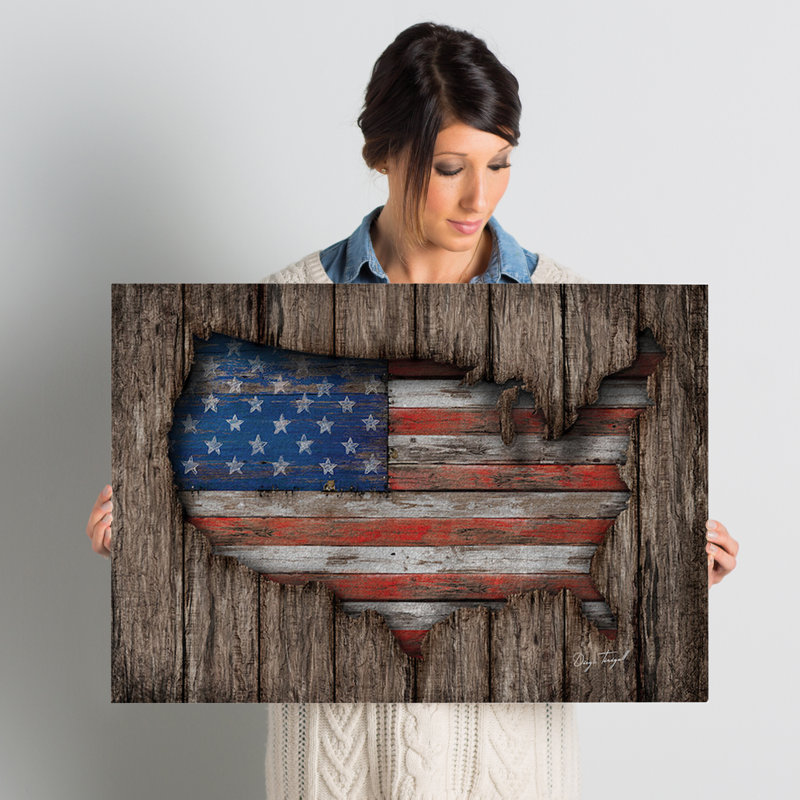 «American Wood Flag», impression sur toile, H 18 po x l 26 po x P 1,5 po, Toile tendue