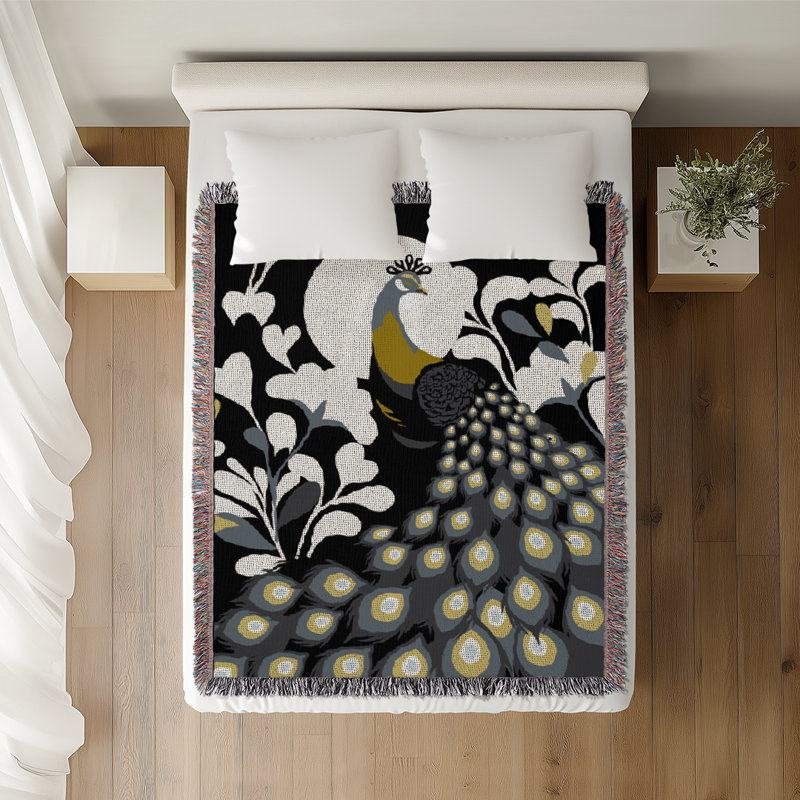 Jeté en mélange de coton Nivo Peacock, Noir, L 60 po x l 50 po