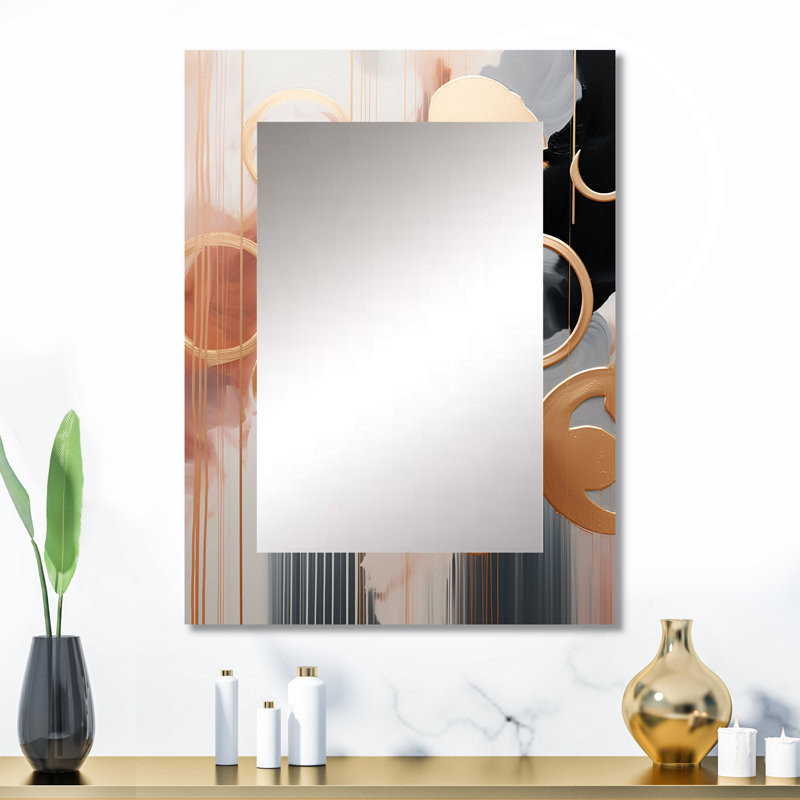 Or et blanc, formes abstraites harmonie I - grand miroir à formes abstraites, décor de miroir mural doré unique, impression sur métal