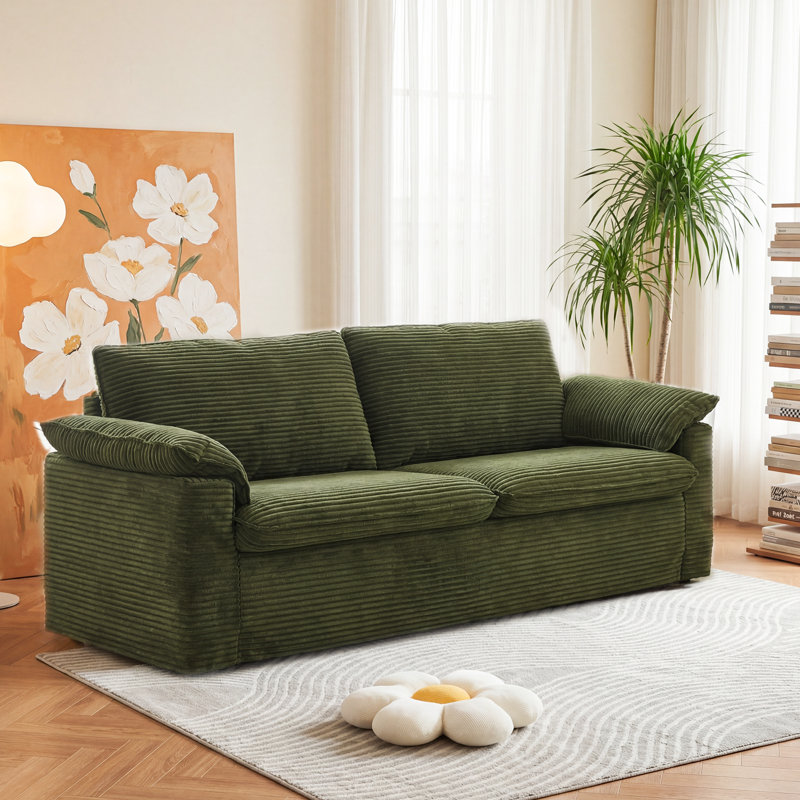 70" Corduroy Loveseat Sofa, Comfy Upholstered Couch With 2 Wide Armrest Pillows For Apartment, Living Room, Bedroom, Or Home Office