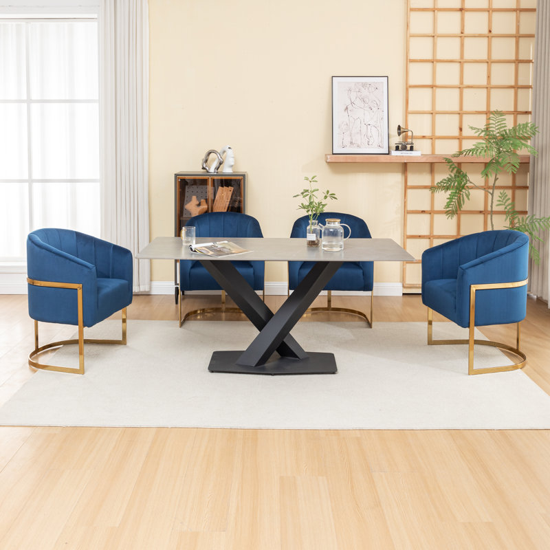 Chaises de salle à manger rembourrées en velours 19 po Sistrunk, 4, Bleu