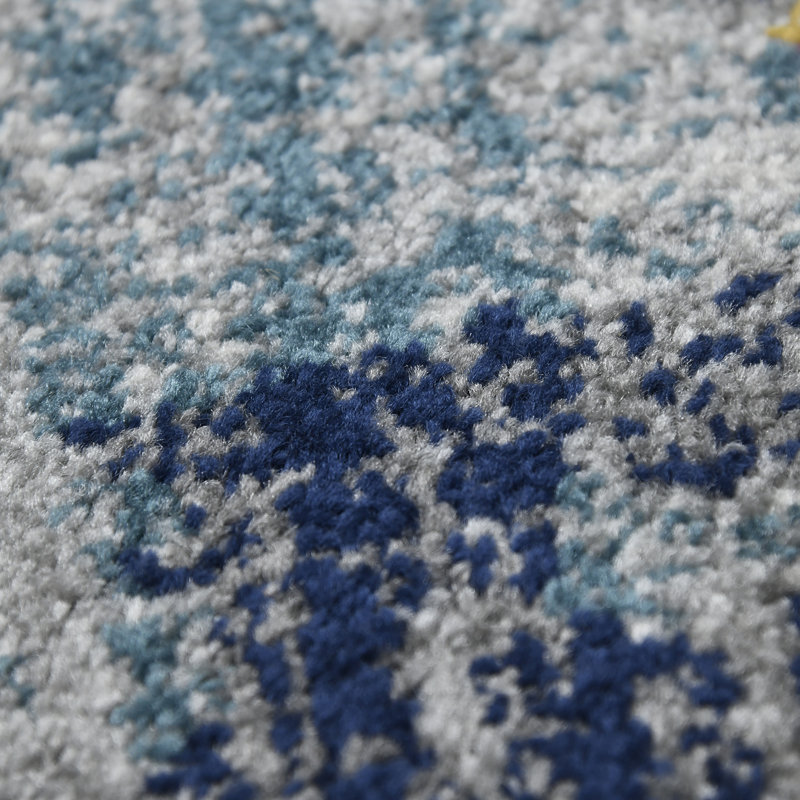 Blue and Orange Abstract Rectangular Stain-Resistant Rug