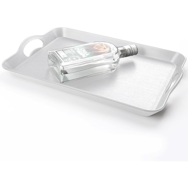 2 plateaux de service blancs avec poignées 2 pièces, repose-pieds rectangulaire en plastique multi-usage antidérapant pour restaurant, fêtes, table basse, cuisine