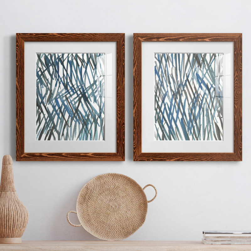 Blue Grass I - ensemble de 2 reproductions d'art sur papier encadré, Papier avec cadre érable, H 24 po x l 36 po x P 1,5 po