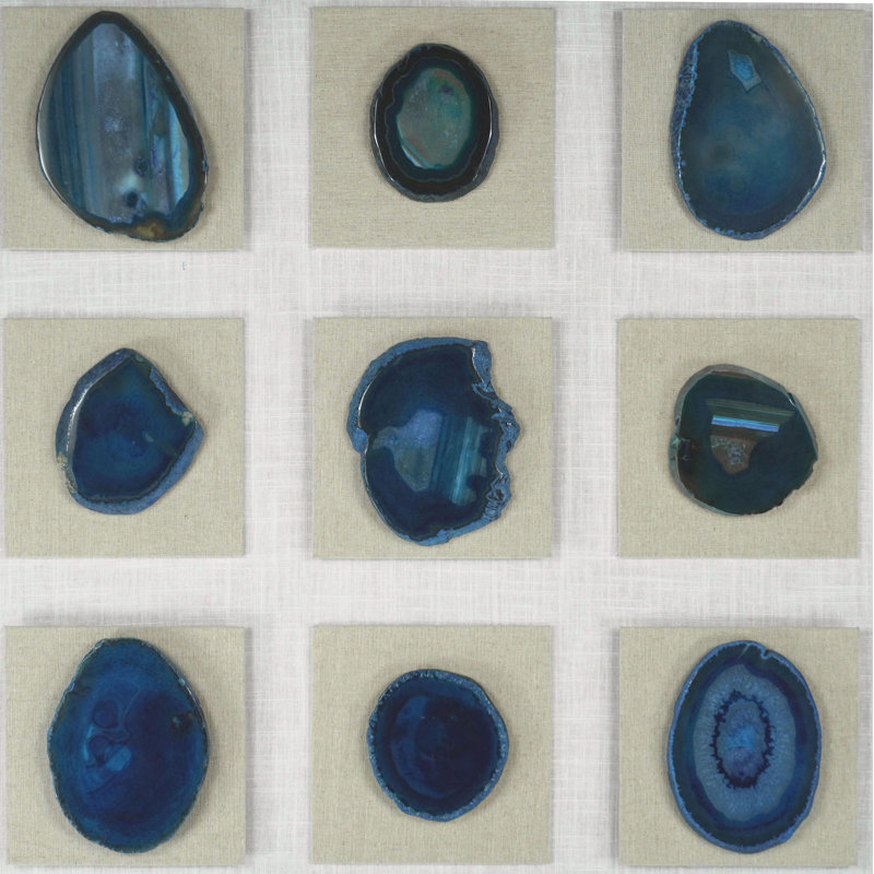 Handmade 9-Piece Blue Agate Stone Wall Decor on Linen