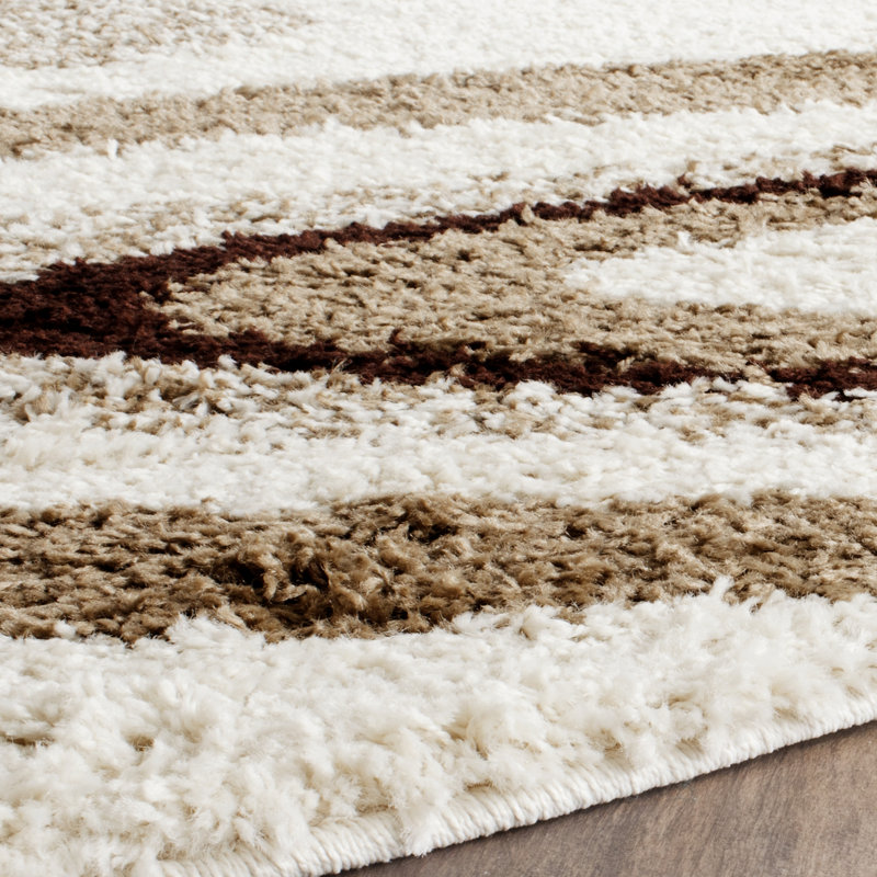 Tapis ivoire/brun foncé/brun clair en laine Driffield, Rond 5 pi