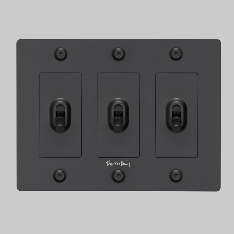 3G Toggle / Linear / With Logo, Black, 3 Gang