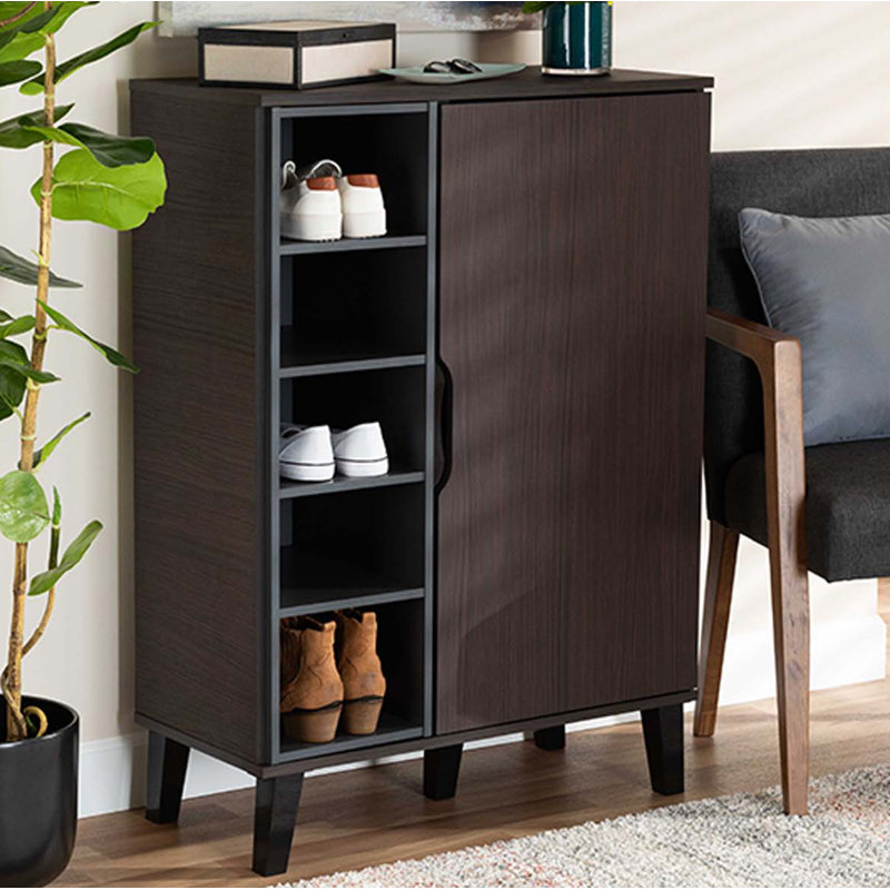 15 Pair Shoe Storage Cabinet, Gray/Dark Brown