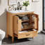 Meuble-lavabo de 30 po en grain de bois naturel avec comptoir en céramique, pieds en bois massif, portes doubles et tiroir inférieur à fermeture en douceur, tablette intérieure réglable, organisateurs de porte pour les petites et les salles de bain d'invités