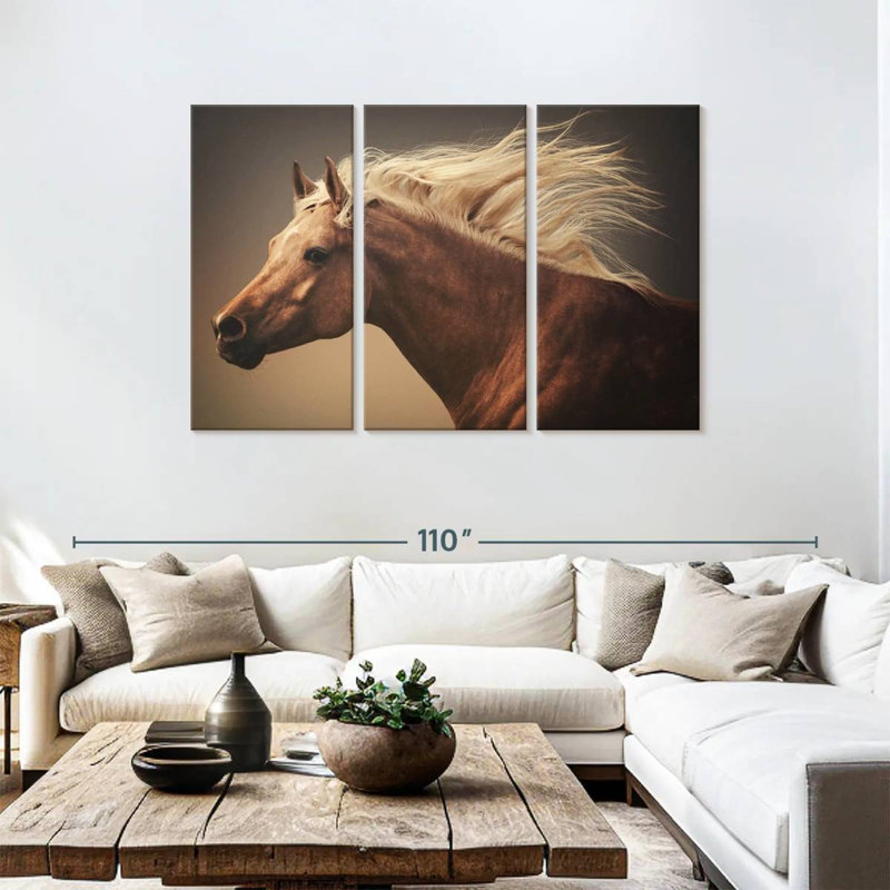 Cheval blond châtaignier, H 48 po x l 74 po