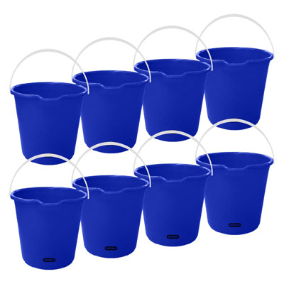 Seau de 2 gallons Superio, seau de nettoyage en plastique avec poignée, seau de lavage de voiture, petit seau utilitaire pour la serpillère, la pêche, le camping et l'usage domestique, bleu durable - paquet de 8