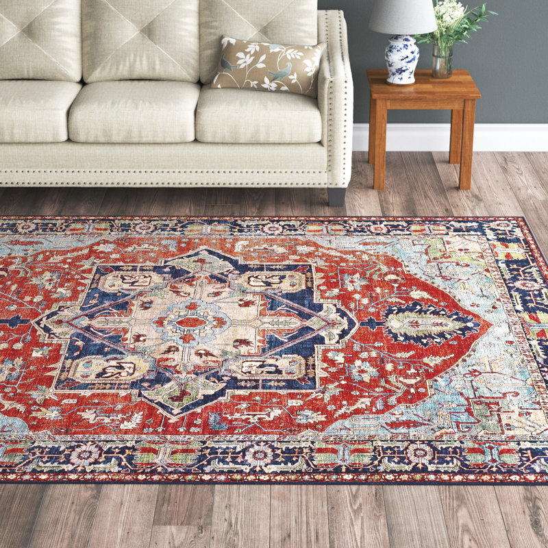 Tapis oriental rouge / bleu Burleigh, Rectangle 7 pi 6 po x 9 pi 6 po