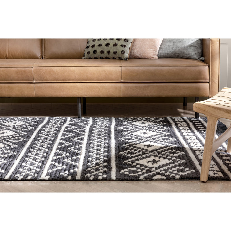 Maya Black and White Synthetic Handmade Area Rug