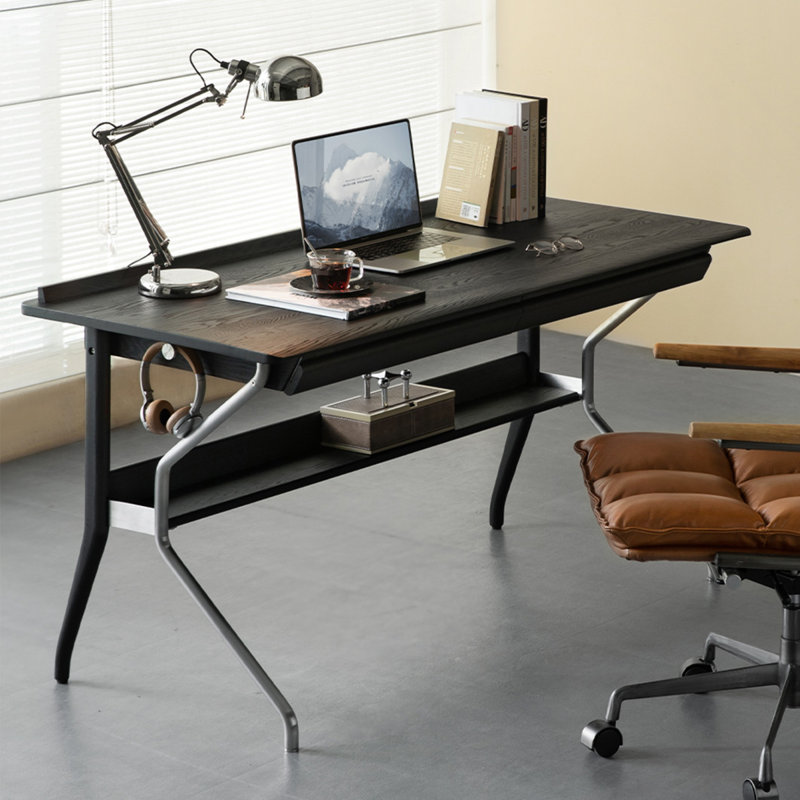 Bureau rectangulaire en bois massif noir, H 29,17 po x l 55,12 po x P 25,59 po