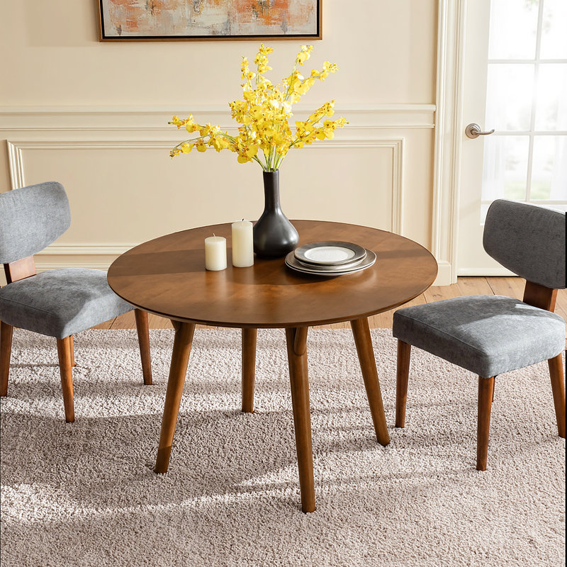 Germa 45" Mid-Century Modern Round Dining Table with Solid Wood Legs, Acorn