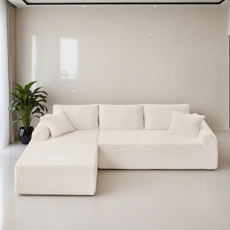 Canapé-lit modulaire 2 pièces pour salon, Velours côtelé blanc
