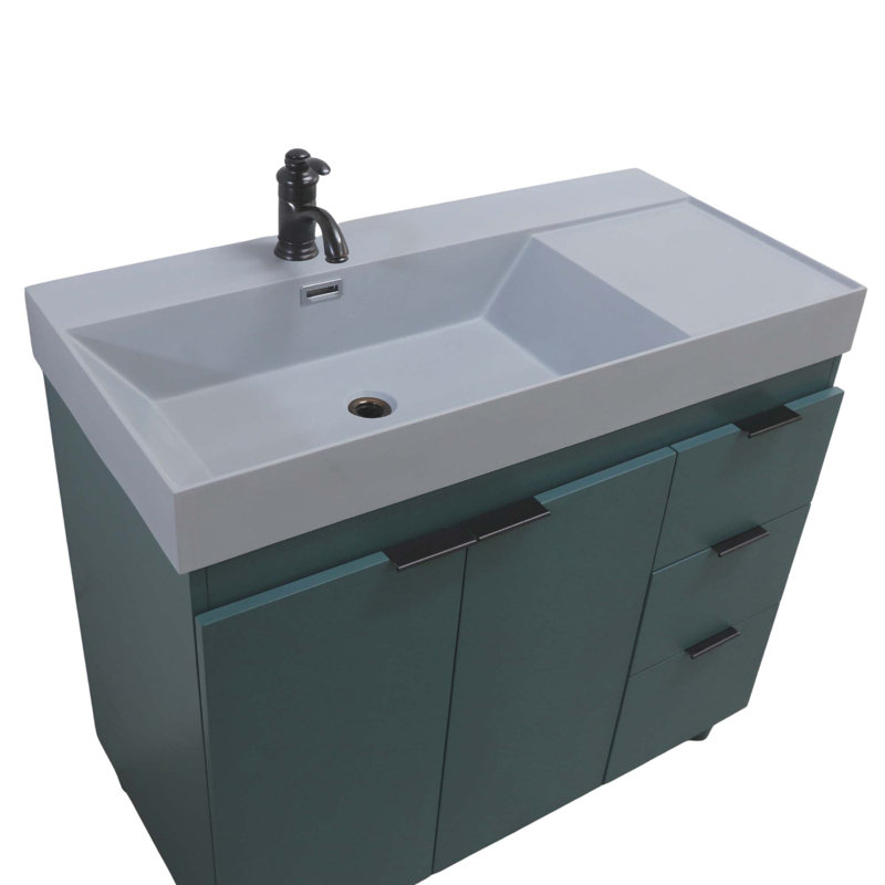 Binzel 39'' Single Bathroom Vanity with Composite Granite Top, Dark Gray, Hunter Green