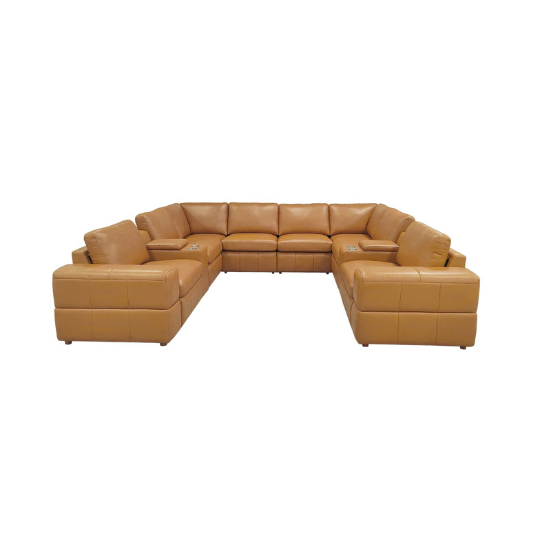 Canapé modulaire à large accoudoirs en cuir assorti, Ginger