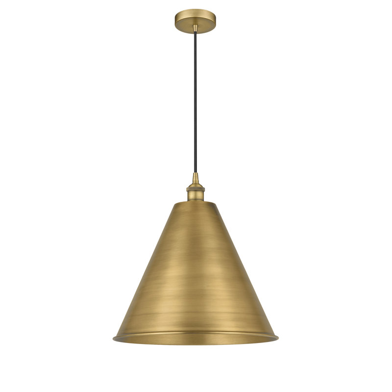 Luminaire suspendu conique 1 lumière, Noir mat, Laiton brossé, H 18,75 po x l 16 po x P 16 po
