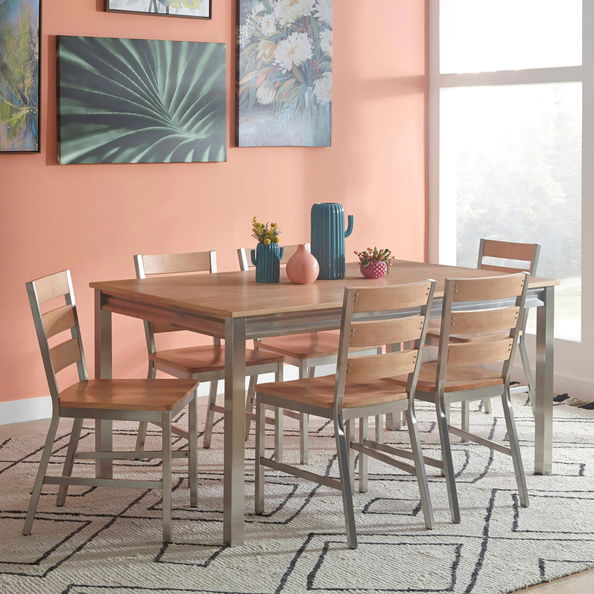 7-Piece Sheffield Stainless Steel Frames Dining Room Set