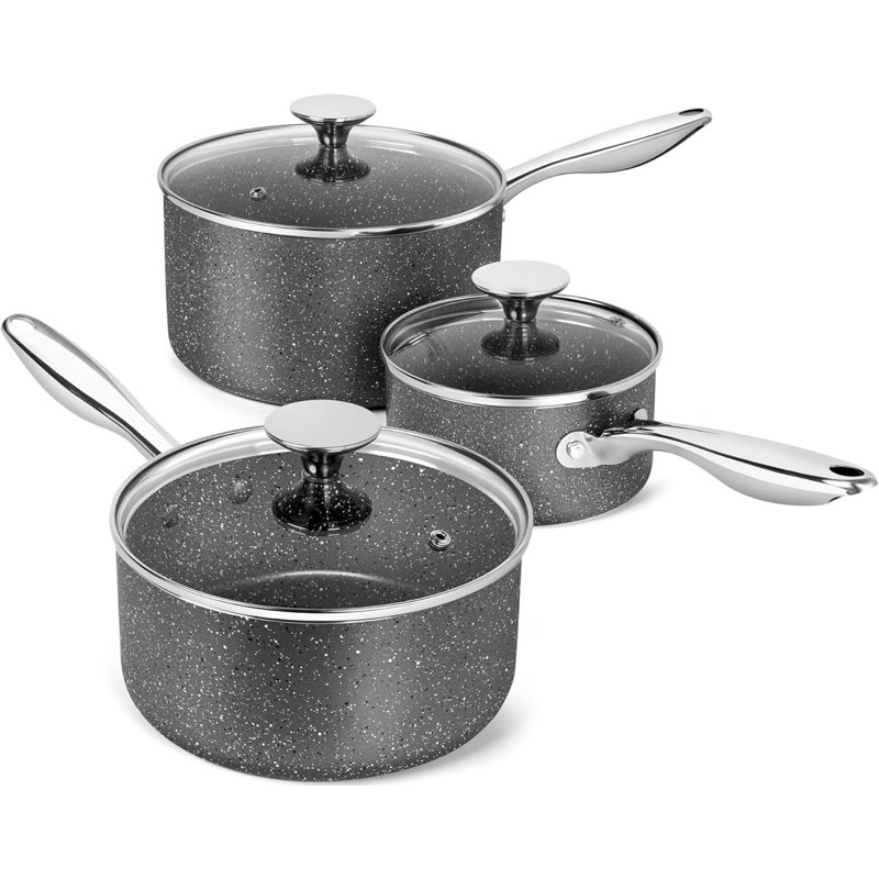Ensemble de 3 casseroles antiadhésives de 1,5 pte, 2 pte et 3 pte avec revêtement non toxique, toutes les plaques de cuisson compatibles